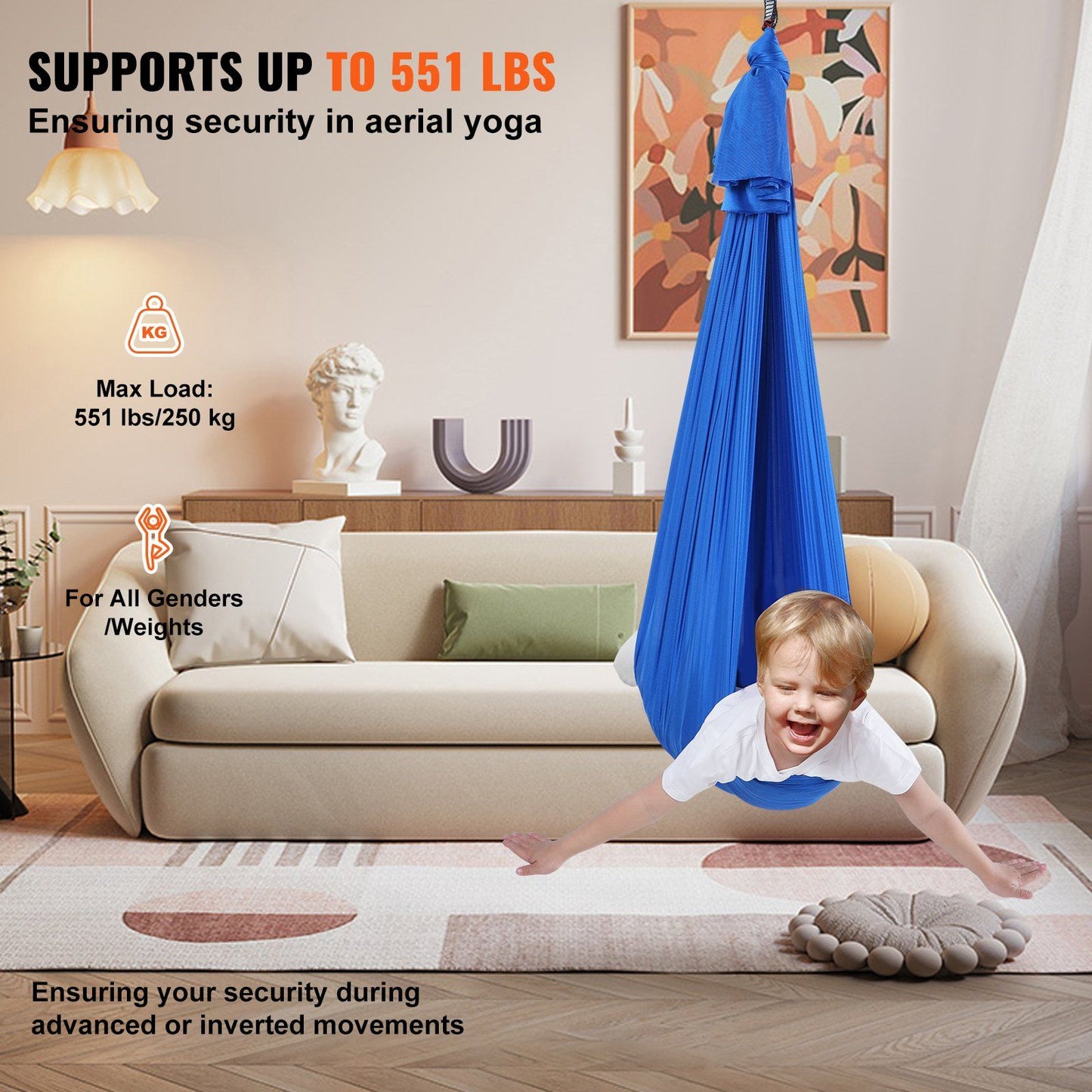 VEVOR Sensory Swing for Kids, 3.1 Yards, Therapy Swing for Children with Special Needs, Cuddle Swing Indoor Outdoor Hammock for Child & Adult with Autism, ADHD, Aspergers, Sensory Integration, Blue