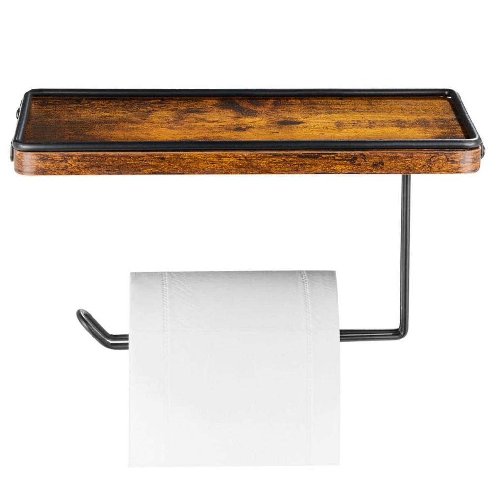 Stylish black tissue holder made of iron and wood, suitable for bathrooms and kitchens. It holds tissues stably and makes it easy to pull them out, adding convenience to your daily life.