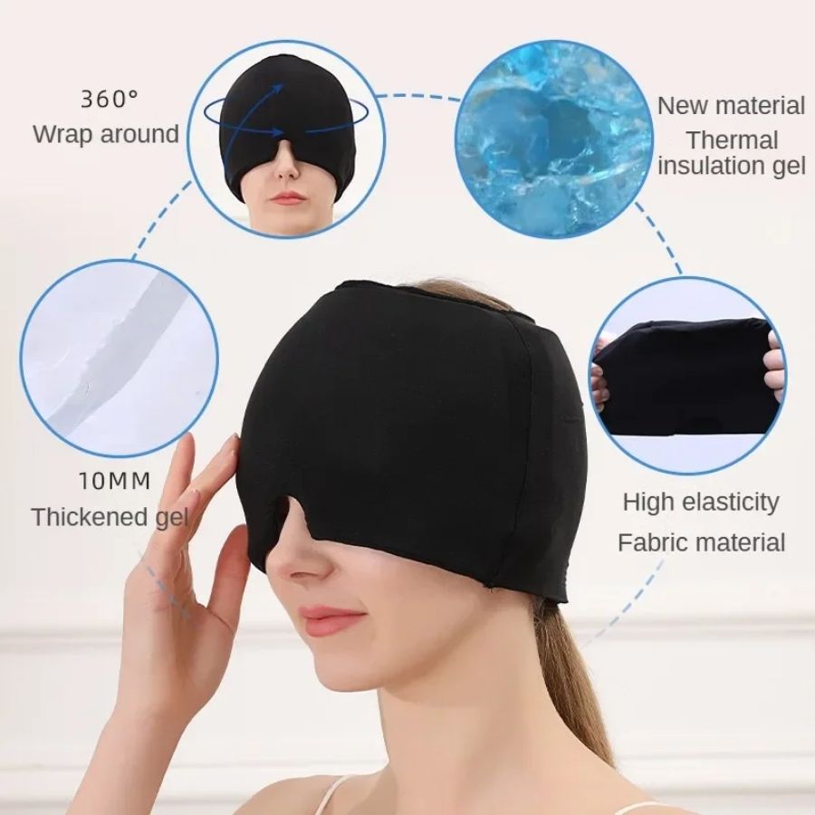 360° Massage Migraine Relief Hat Stress Relief Eye Mask Gel Hot Cold Therapy Headache Pain Relief Cap  Ice Head Wrap for Headache and Puffy Eyes