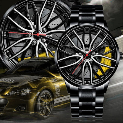 Men's Luxury Sports Watch – 3D Car Rim Wheel Design, Creative Quartz Wristwatch for Stylish and Casual Wear