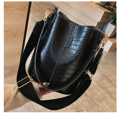 Leather Crossbody Bags Women Bucket Bags Crocodile Pattern Shoulder Messenger Bags Handbags