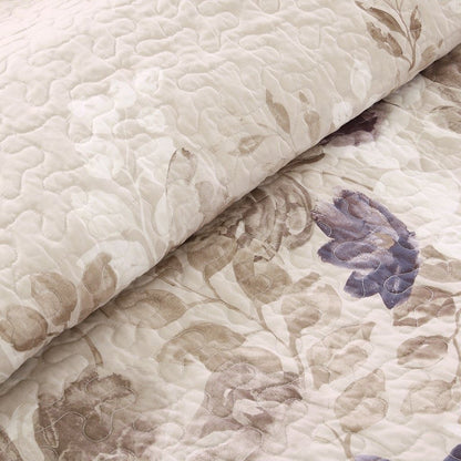 6 Piece Printed Quilt Set with Throw Pillows Taupe Full/Queen