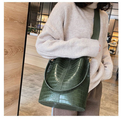 Leather Crossbody Bags Women Bucket Bags Crocodile Pattern Shoulder Messenger Bags Handbags