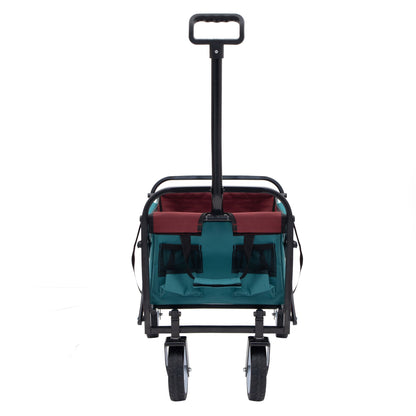 Collapsible Foldable Wagon Cart with strapping system Beach Wagon Utility Cart Utility Wagon Grocery Cart for for Camping Shopping Sports Gardeing Fishing Supports 225lbs All-Terrain Wheels Cyan