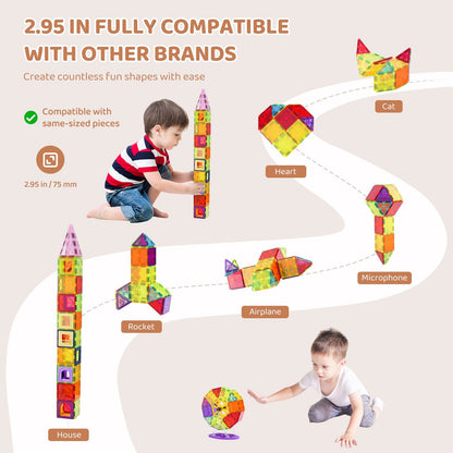 VEVOR Magnetic Tiles Magnetic Building Toy 121 PCS Magnet Blocks for Kids 3D Set