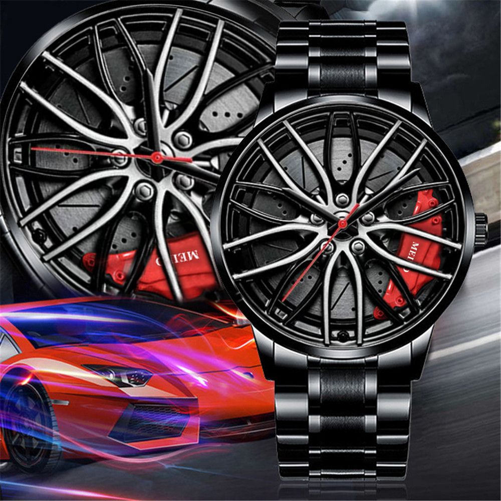 Men's Luxury Sports Watch – 3D Car Rim Wheel Design, Creative Quartz Wristwatch for Stylish and Casual Wear