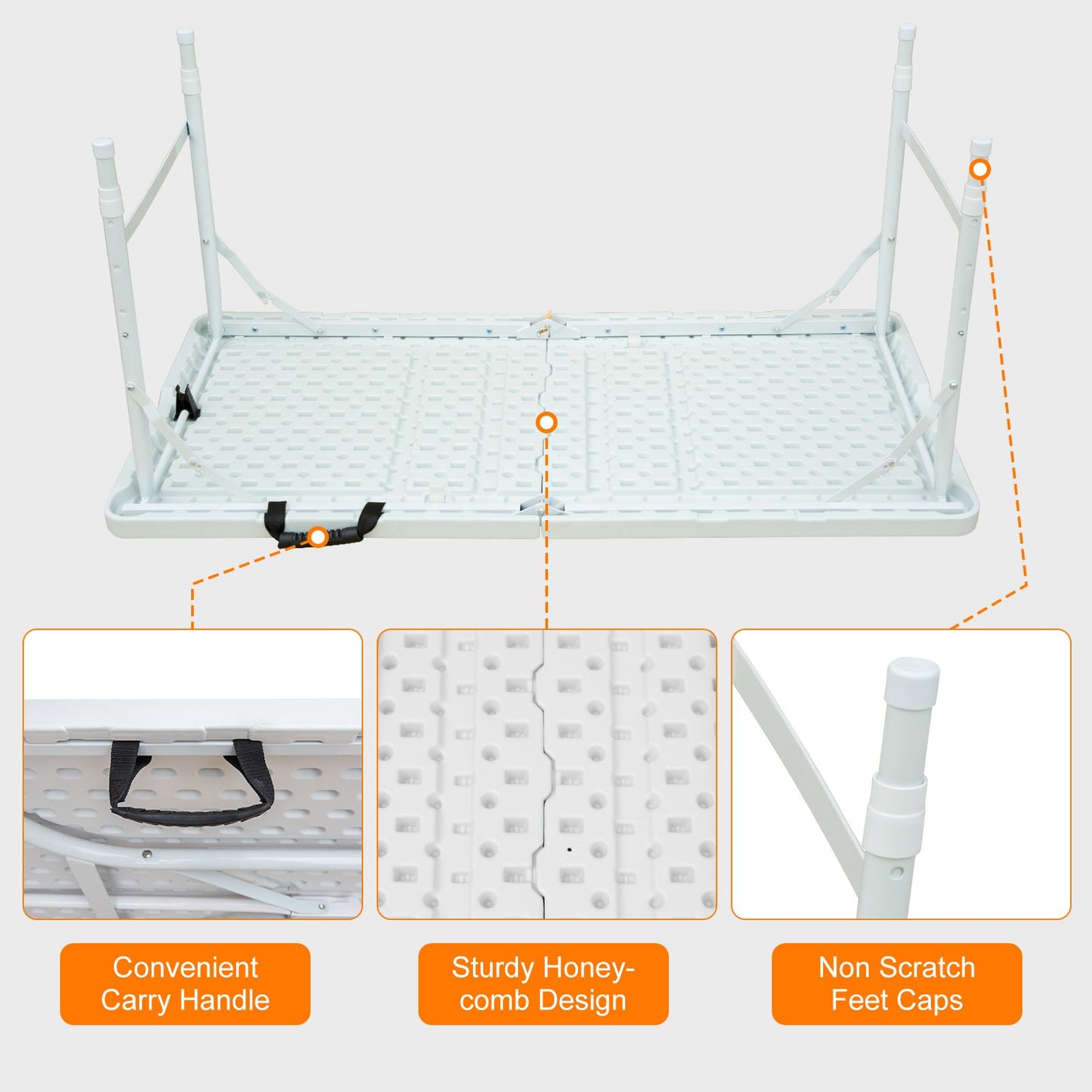 4ft Portable Folding Table Indoor&Outdoor Maximum Weight 135KG Foldable Table for Camping White