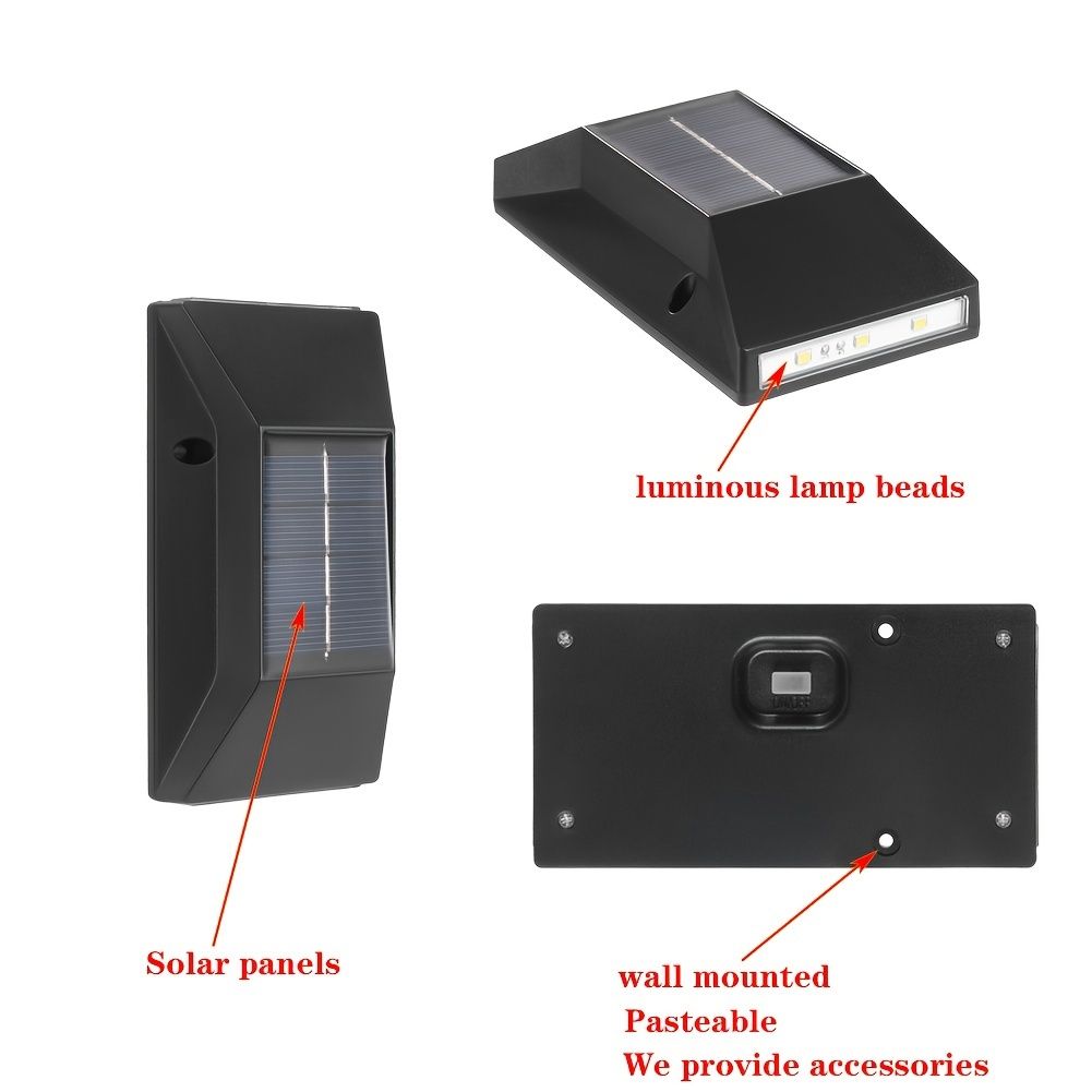 2pcs Waterproof Solar Light Warm White 3000K, Outdoor Solar Wall Light For Backyards, Patios, Deck Railings, Stair Railings, Pools, Walls