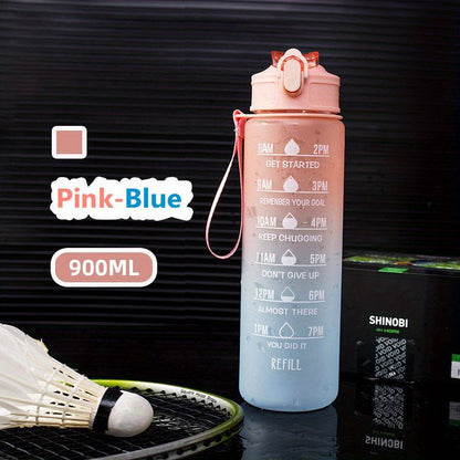 32oz/900mL Motivational Water Bottle With Straw & Time Marker; Daily Water Intake Bottle With Carrying Strap For Fitness Gym School Mountain Climbing Yoga Hiking