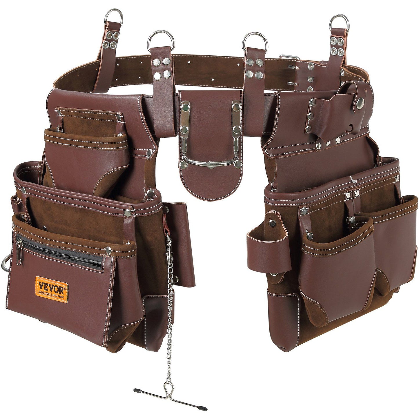 VEVOR Tool Belt, 22 Pockets, Adjust from 29 Inches to 54 Inches, Premium PU Heavy Duty Tool Pouch Bag, Detachable Tool Bag for Electrician, Carpenter, Handyman, Woodworker, Construction, Framer, Brown