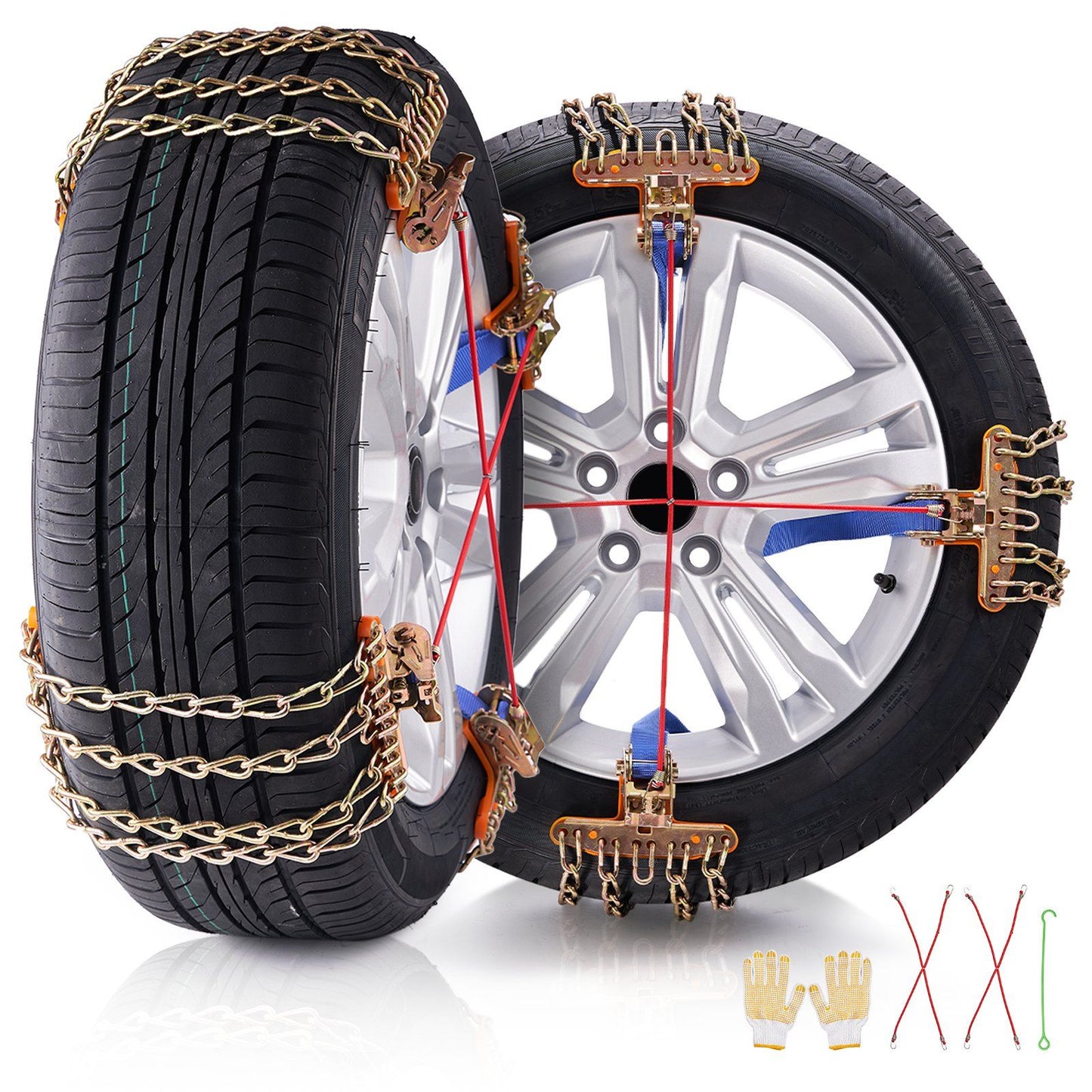 VEVOR 16 PCS Snow Chains Tire Width 8-8.8 in/205-225 mm for Car/Pickup/SUV/Truck