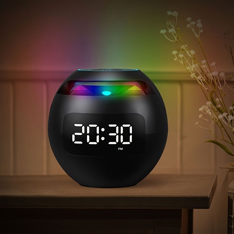 Wireless Portable Speaker With Clock Alarm & Human Body Induction, Color Atmosphere Light, Waterproof Small Speaker With Light Card