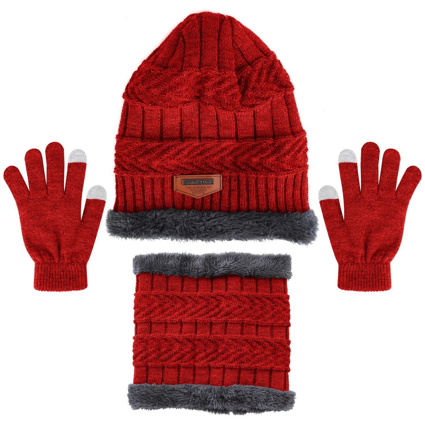 3-Pieces Winter Hat Gloves Scarf Set, Knit Warm Beanie Hat Neck Warmer Touch Screen Mittens for Women and Men, Great Christmas Gift