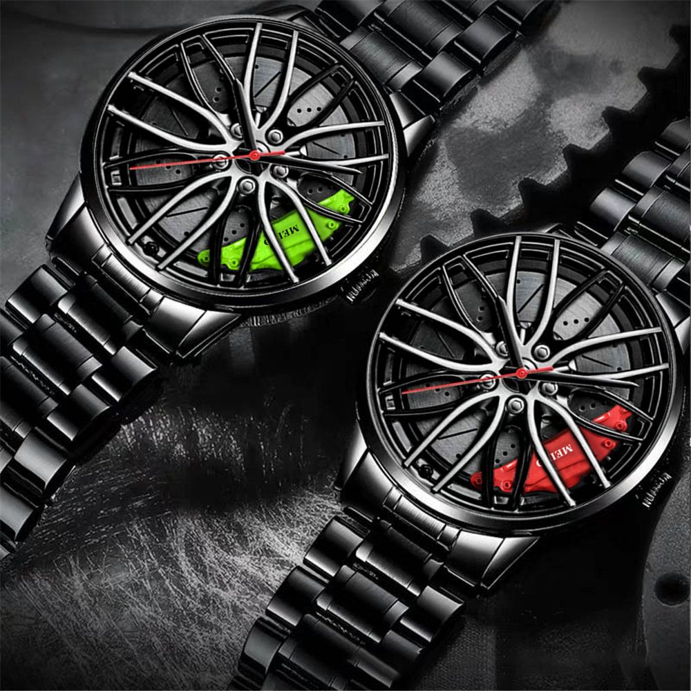 Men's Luxury Sports Watch – 3D Car Rim Wheel Design, Creative Quartz Wristwatch for Stylish and Casual Wear