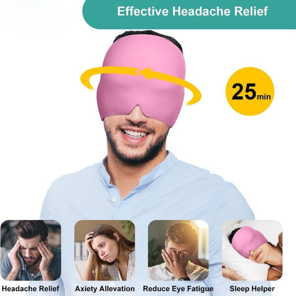 360° Massage Migraine Relief Hat Stress Relief Eye Mask Gel Hot Cold Therapy Headache Pain Relief Cap  Ice Head Wrap for Headache and Puffy Eyes