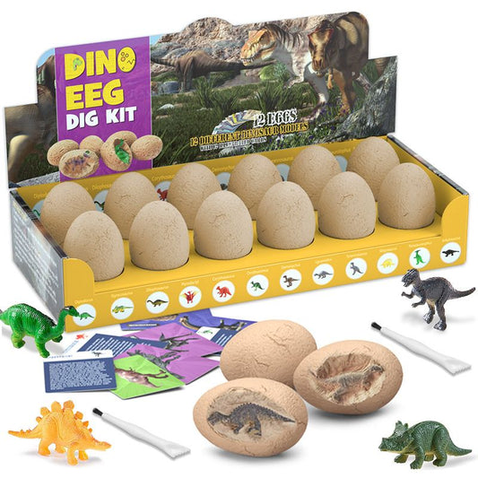 Dinosaur Eggs - Dino Egg Dig Kit Dinosaur Toys for Kids; Easter Eggs Excavation Discover 12 Surprise Dinosaurs; Archaeology Science Kit STEM Party Gifts for Boys & Girls