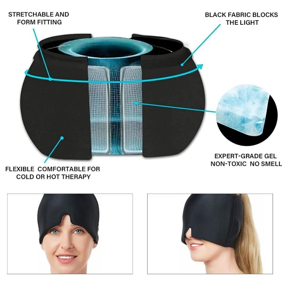 360° Massage Migraine Relief Hat Stress Relief Eye Mask Gel Hot Cold Therapy Headache Pain Relief Cap  Ice Head Wrap for Headache and Puffy Eyes