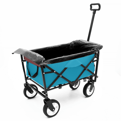 Collapsible Foldable Wagon Cart with strapping system Beach Wagon Utility Cart Utility Wagon Grocery Cart for for Camping Shopping Sports Gardeing Fishing Supports 225lbs All-Terrain Wheels Cyan