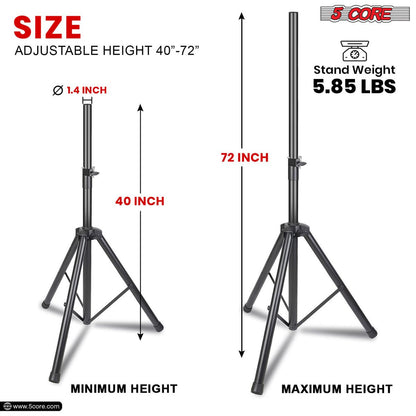 5 Core Speaker Stand Tripod Floor Heavy Duty Adjustable Up to 72 Inch DJ Studio Monitor Stands Pole Mount - SS HD BLK WOB