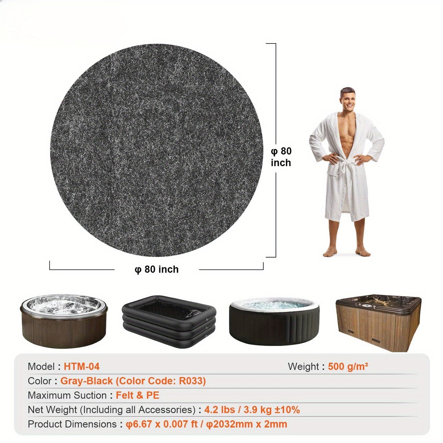 1pc Extra Large 2m Diameter Inflatable Hot Tub Mat, Fabric Spa Pool Ground Base with Slip-Proof Backing, Absorbent & Reusable Flooring Protector for Outdoor & Indoor Use