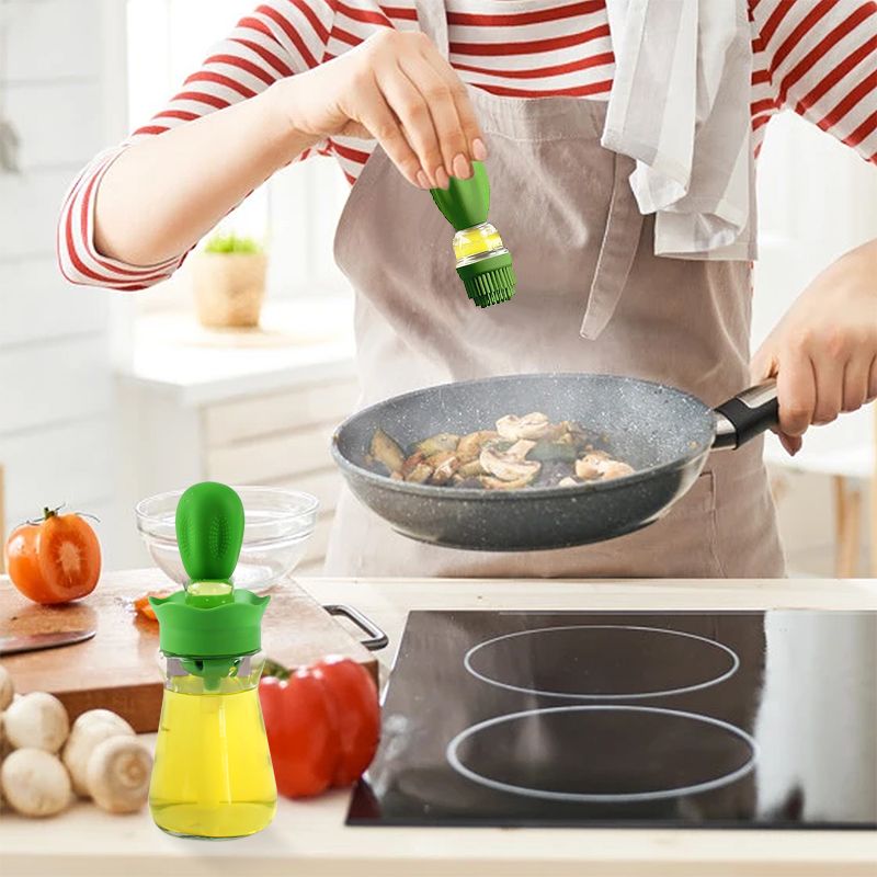 BBQ Tool Oil Bottle With Silicone Brush Oil Spray Baking Barbecue Grill Oil Dispenser Cookware Baking Kitchen Accessories