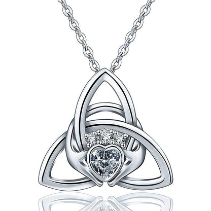 Heart-shaped Silver Pendant Hands Embrace