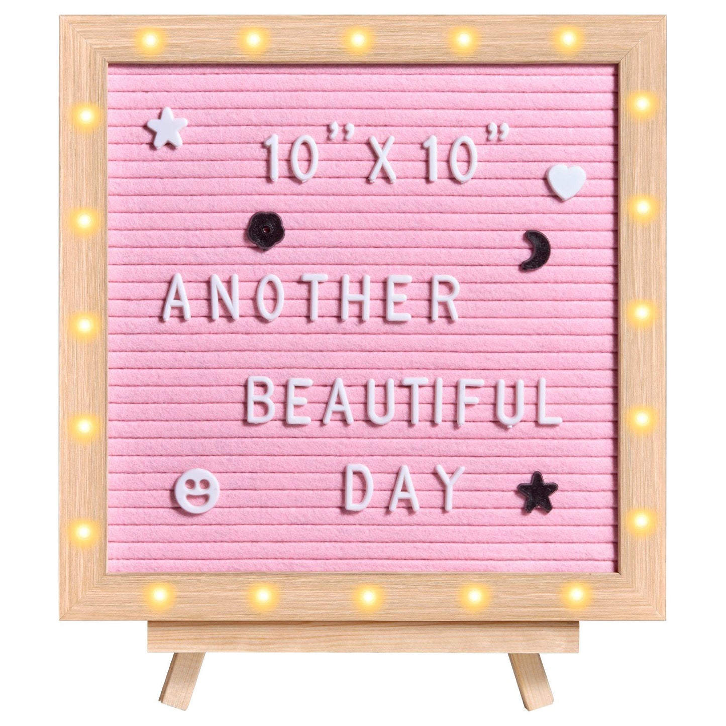 VEVOR Pink Felt Letter Board, 10"x10" Felt Message Board, Changeable Sign Boards with 510 Letters, Stand, and Built-in LED Lights, Baby Announcement Sign for Home Classroom Office Decor Wedding