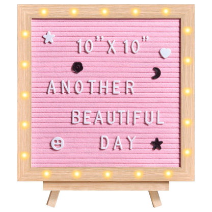 VEVOR Pink Felt Letter Board, 10"x10" Felt Message Board, Changeable Sign Boards with 510 Letters, Stand, and Built-in LED Lights, Baby Announcement Sign for Home Classroom Office Decor Wedding