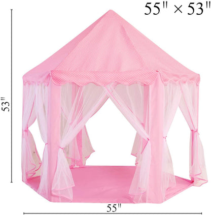 Outdoor Indoor Portable Folding Princess Castle Tent Kids Children Funny Play Fairy House Kids Play Tent(Warm LED Star Lights)