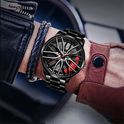 Men's Luxury Sports Watch – 3D Car Rim Wheel Design, Creative Quartz Wristwatch for Stylish and Casual Wear