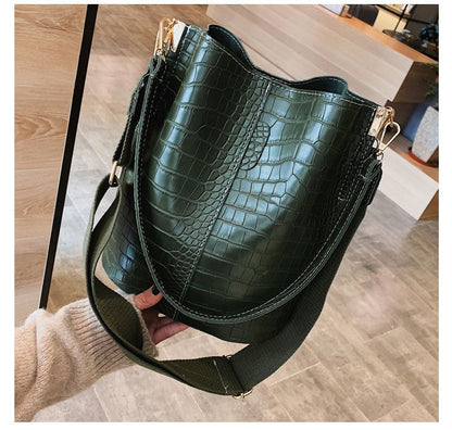 Leather Crossbody Bags Women Bucket Bags Crocodile Pattern Shoulder Messenger Bags Handbags