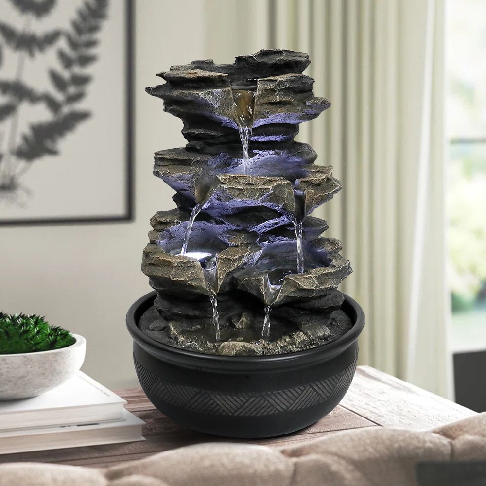 15.7inches High Rock Cascading Tabletop Fountain with LED Light for Home Office Bedroom Relaxation