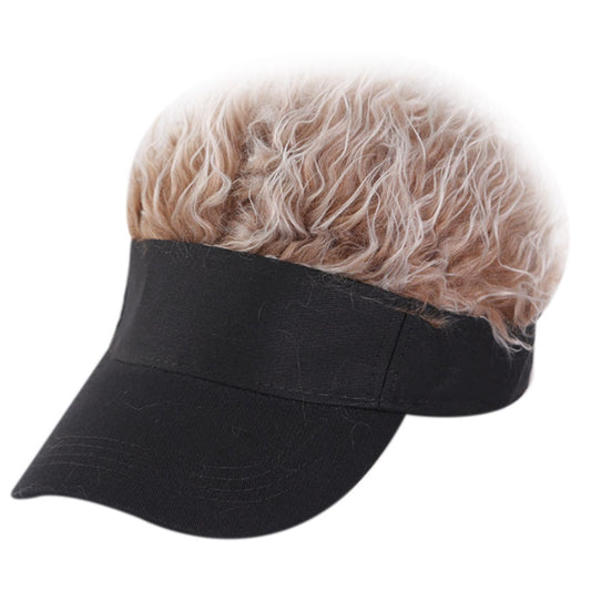 Novelty Hair Visor Cap with Peaked Wig Adjustable Baseball Hat with Hair