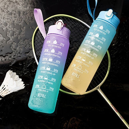 32oz/900mL Motivational Water Bottle With Straw & Time Marker; Daily Water Intake Bottle With Carrying Strap For Fitness Gym School Mountain Climbing Yoga Hiking