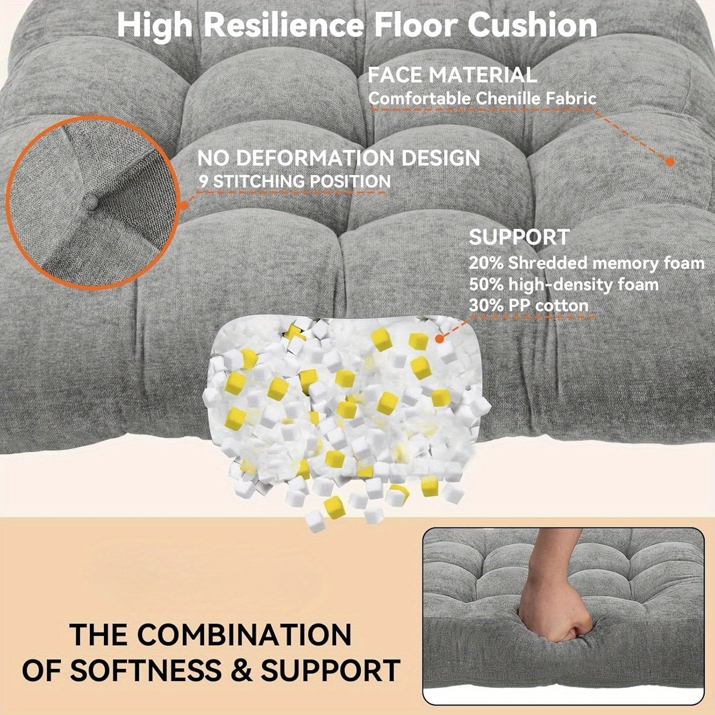 Adult Floor Pillow -21 x 21 inch Meditation Pillow Square Floor Pillow Floor Pillow, Extra Large Floor Pillow Seat Cushion Sitting on the Floor