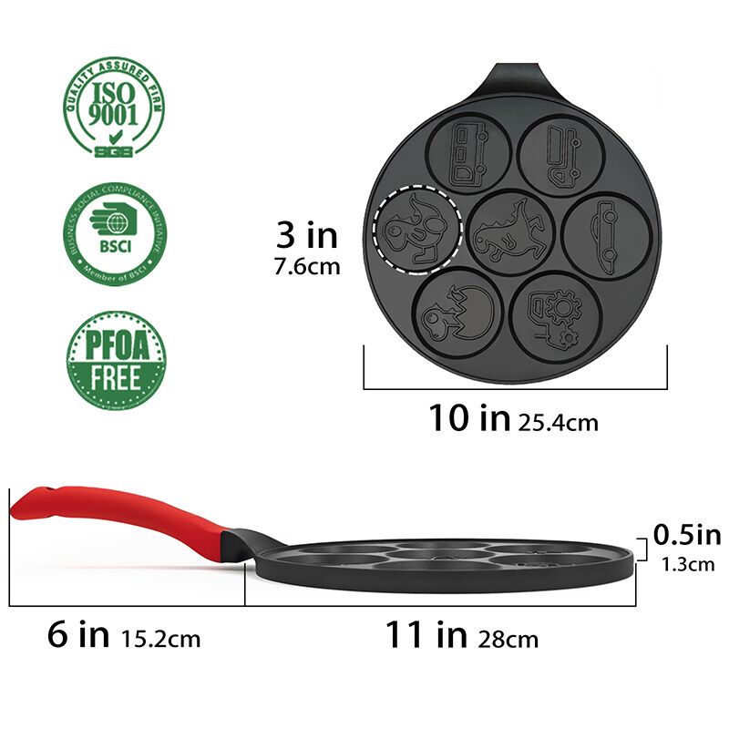 Egg Omelette Pan Silver Dollar Pancake Pan Nonstick Omelet 7-Cup Pancake Molds for Kids Animal Pancakes Maker with Silicone Spatula, Tongs, Oil Brush