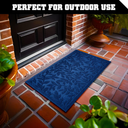 Home Entrance Blue Leaves Door Mat Deluxe 17x29.5 in Absorbent Natural Rubber Non Slip Indoor Outdoor Easy Clean Beautiful Welcome Mats for Front Door Patio Garage