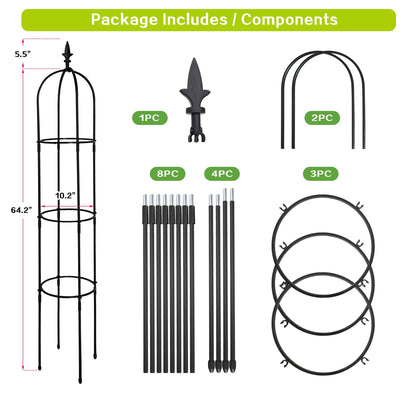 6.2ft Garden Obelisk Trellis; Lightweight Rustproof Plastic Coated Metal Tall Tower Trellis Stand