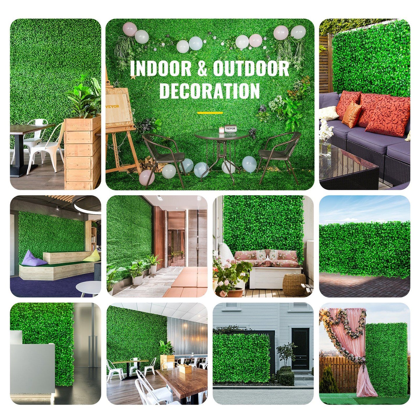 VEVOR Artificial Boxwood Panel UV 4pcs Boxwood Hedge Wall Panels Artificial Grass Backdrop Wall 24X16" 4 cm Green Grass Wall Fake Hedge for Decor Privacy Fence Indoor Outdoor Garden Backyard