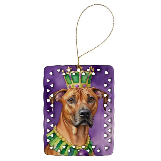 Rhodesian Ridgeback King of Mardi Gras Porcelain Ornament Christmas Tree Hanging Decorations for Home Christmas Holiday, Rectangle, Gift, Multicolor