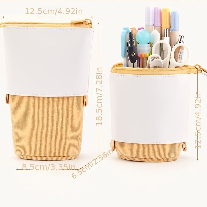 Pencil Telescopic Holder Stationery Case, PU Corduroy Pen Pencil Telescopic Holder Stationery Case Organizer Great For Makeup Cosmetics Pouch Zipper Retractable Pen Bag