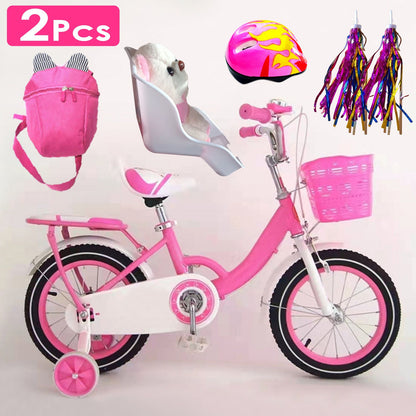 new 12in Carbon Steel Kid Bike with Backpack Streamers Helmet Detachable Training Wheels