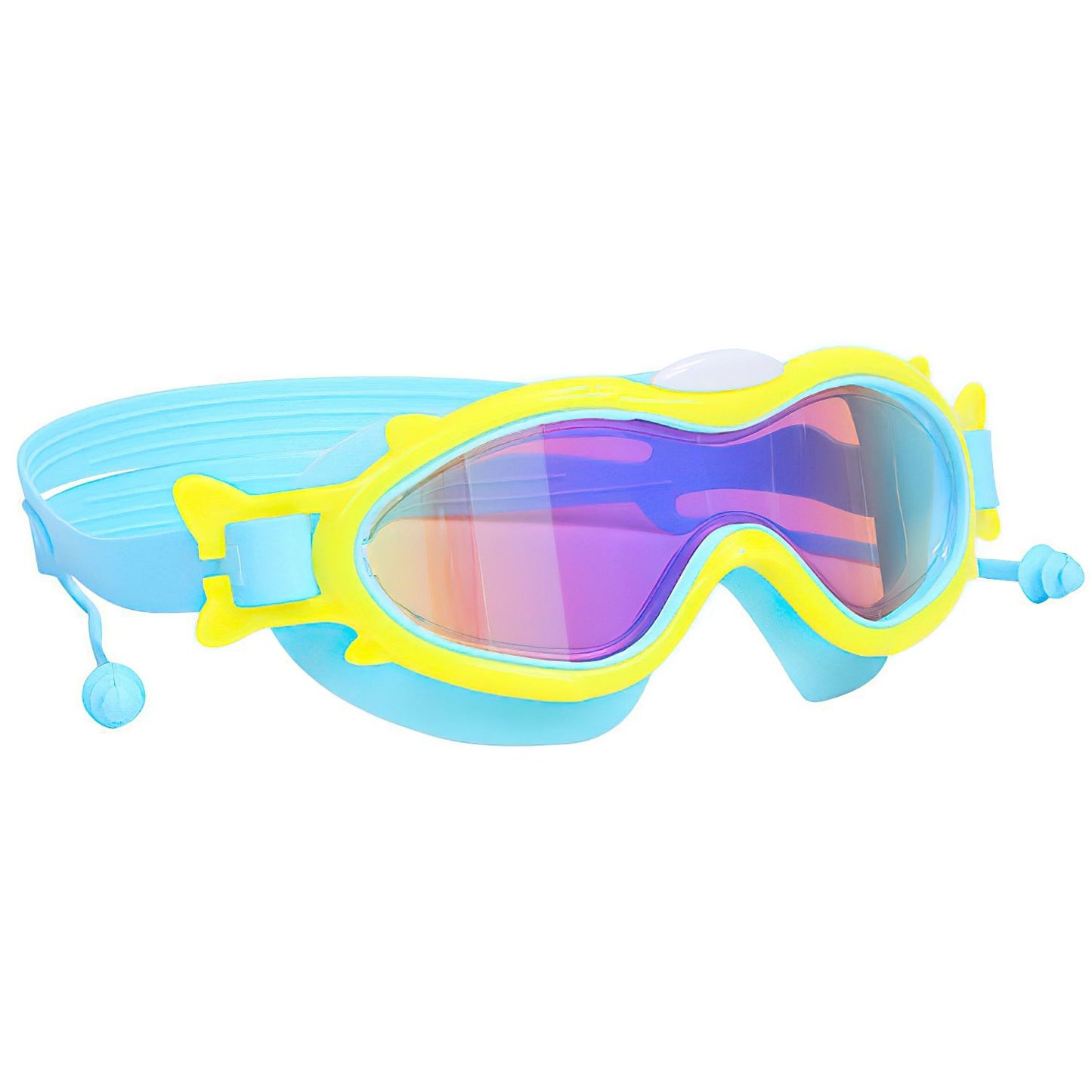 Kids Swim Goggles With Ear Plugs UV Protection Anti-Fog Leak Proof Wide View Pool Swimming Goggles For Youth Boys Girls Aged 3-16 Years Old Summer Beach Water Park