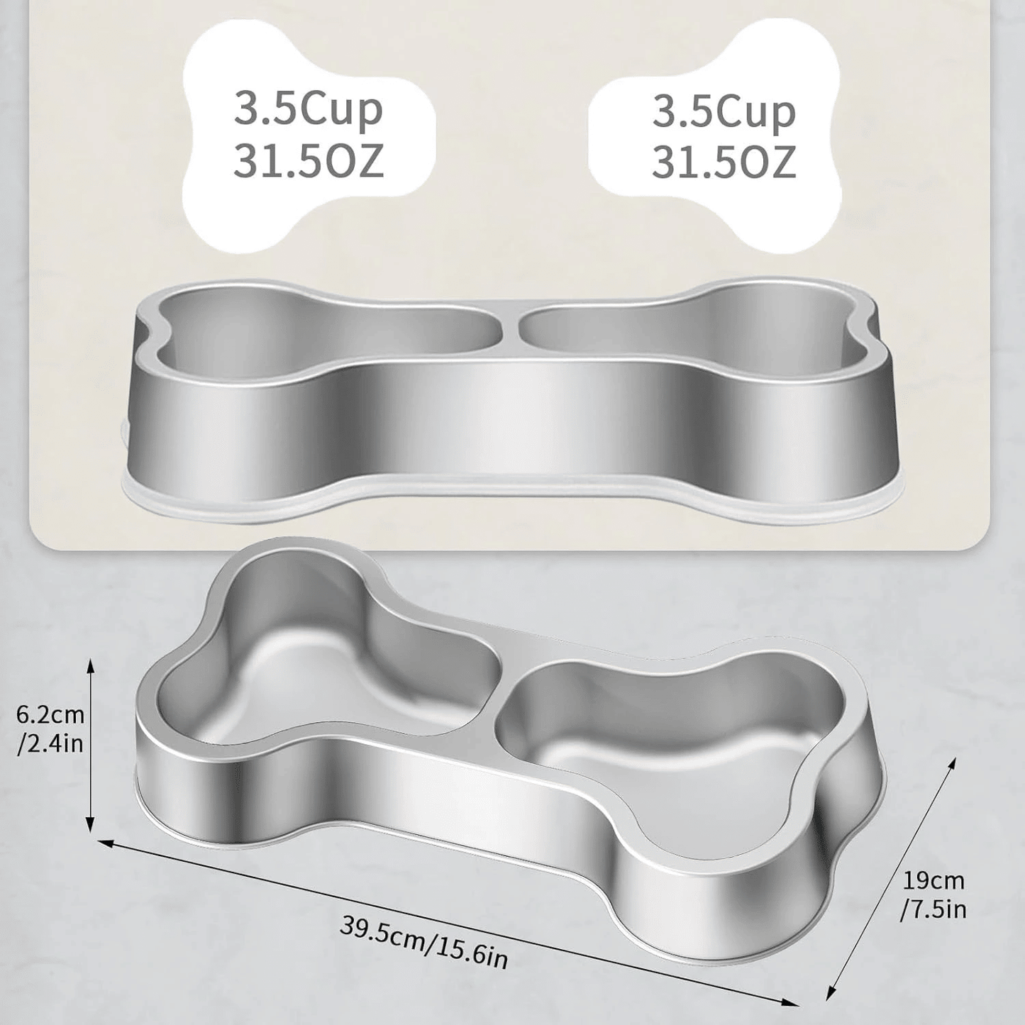 Stainless Steel Dog Food Bowl Bone Shape Dog Dual Dish for Food and Water Metal Pet Bowl Funny Puppy Feeding Bowl Suitable Small Medium-Sized Dogs Cats Double Bowl Sturdy and Durable Non-Slip