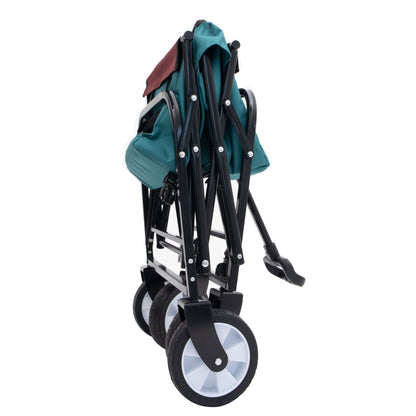 Collapsible Foldable Wagon Cart with strapping system Beach Wagon Utility Cart Utility Wagon Grocery Cart for for Camping Shopping Sports Gardeing Fishing Supports 225lbs All-Terrain Wheels Cyan