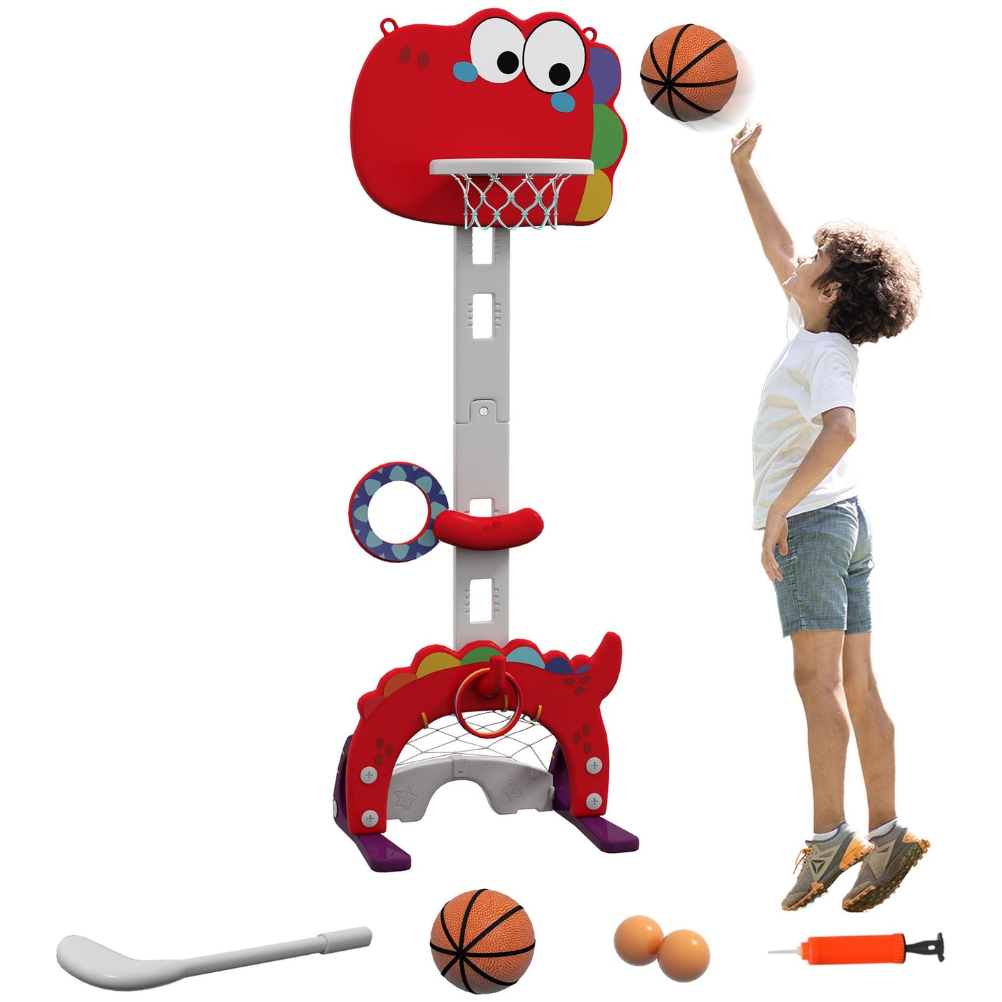 Kids Indoor Basketball Hoop with 5 Level Adjustable Height Basketball Goal, 5-in-1 Ball Game for Boys Girls(Ages 3-6)