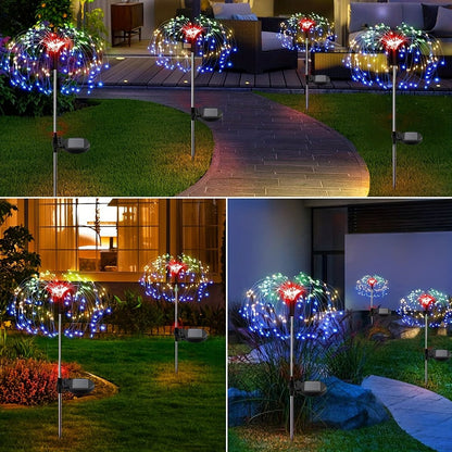 1 Pack Solar Firework Light Outdoor, IP65 Waterproof Solar Garden Flower Lights With 8 Lighting Modes, Decorative Fairy Lights With Stake, Halloween Decorations