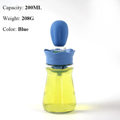 BBQ Tool Oil Bottle With Silicone Brush Oil Spray Baking Barbecue Grill Oil Dispenser Cookware Baking Kitchen Accessories