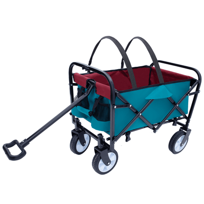 Collapsible Foldable Wagon Cart with strapping system Beach Wagon Utility Cart Utility Wagon Grocery Cart for for Camping Shopping Sports Gardeing Fishing Supports 225lbs All-Terrain Wheels Cyan