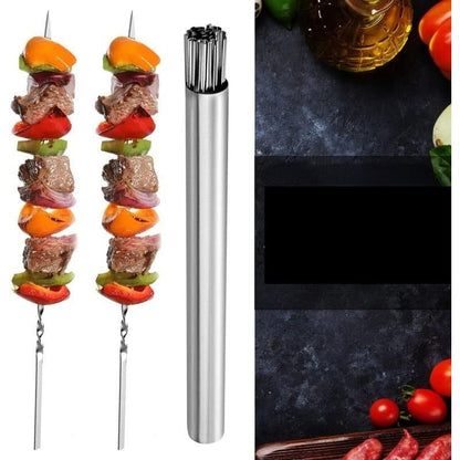 50Pcs 14" Kabob Skewers for Grilling with Push Bar Double Pronged Anti-Roll Flat BBQ Skewers for Grilling Stainless Steel Reusable Kebab Skewers for Meat Chicken Veggie